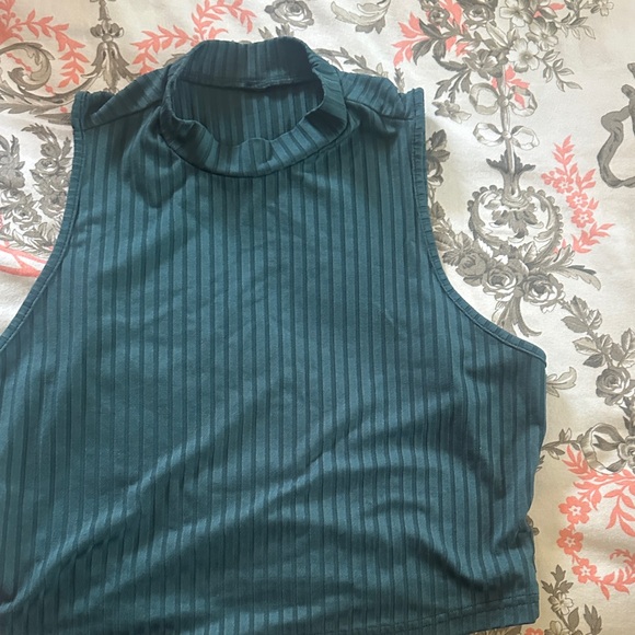 Teal Ribbed Crop Top & Hot Pink Ruffle Ribbed Top - Bright Color Duo - Picture 3 of 3